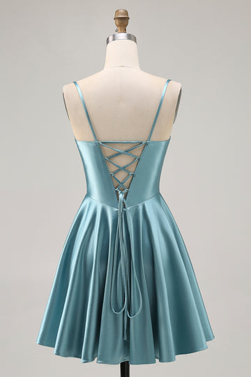 Corset Satin Grey Green A-line Short Homecoming Dress